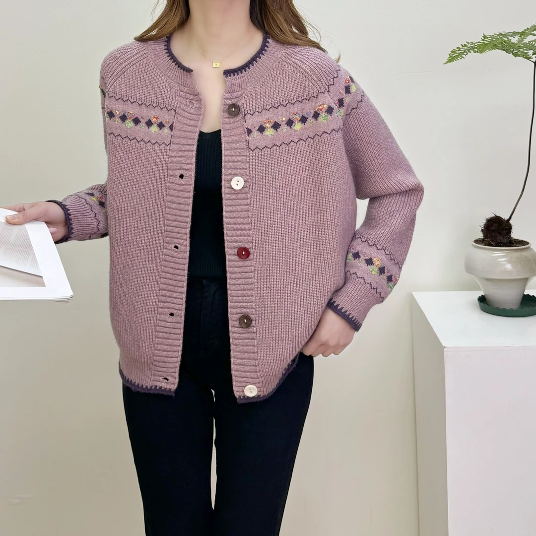 【老板娘专属】圆领提花气质小香风女士开衫百搭时尚毛衣洋气外套