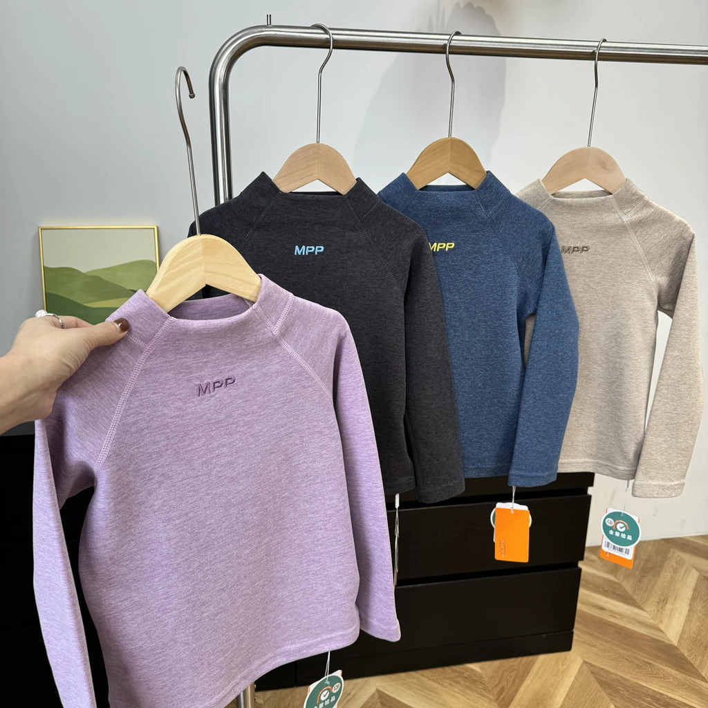 纯色小高领磨毛加绒保暖打底衫纯色长袖中大男童女童休闲T恤4329