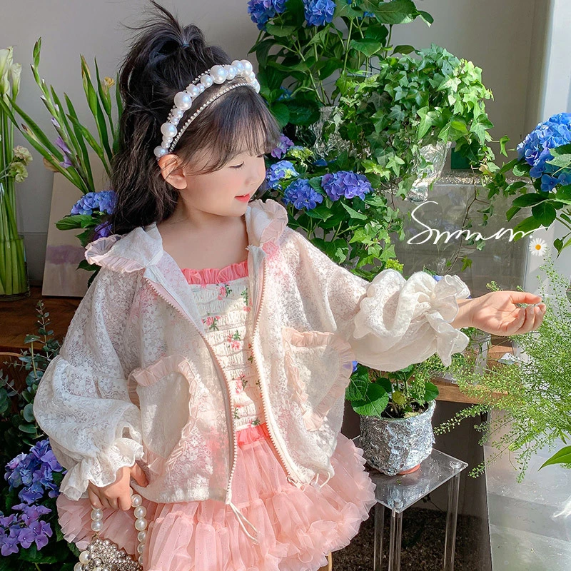 【粉丝专属】女宝宝甜美防晒夏季薄款连帽长袖蕾丝中小童防晒衣透气