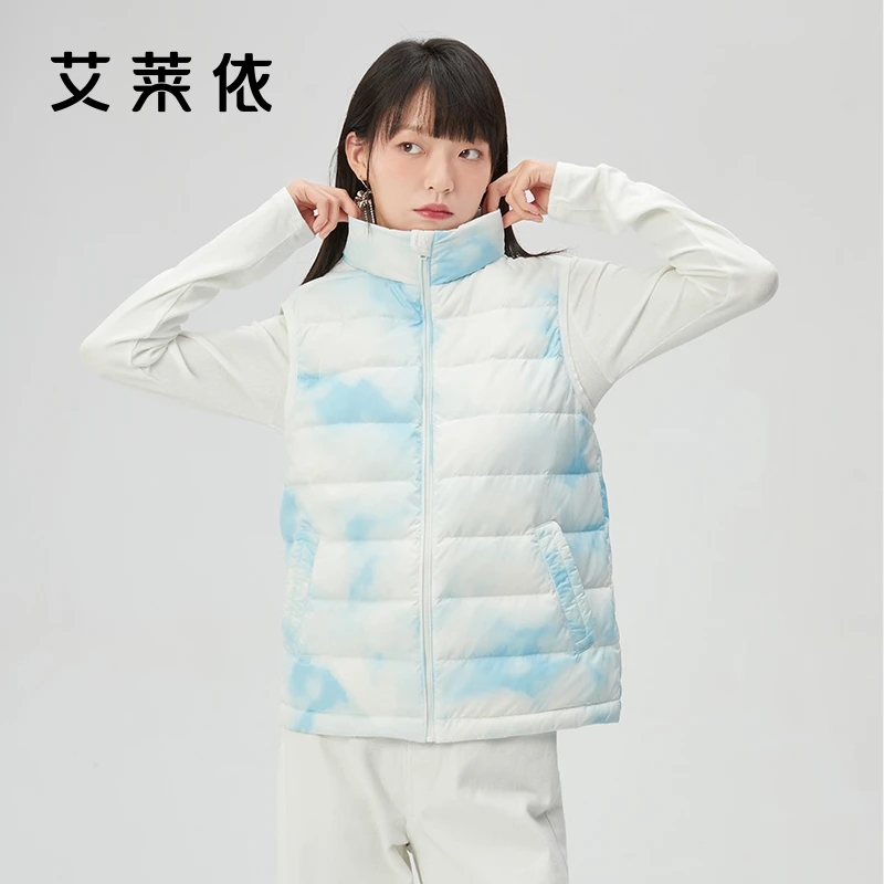 艾莱依新款冬季渐变印花经典超薄休闲时尚轻薄秋冬短款马甲8003