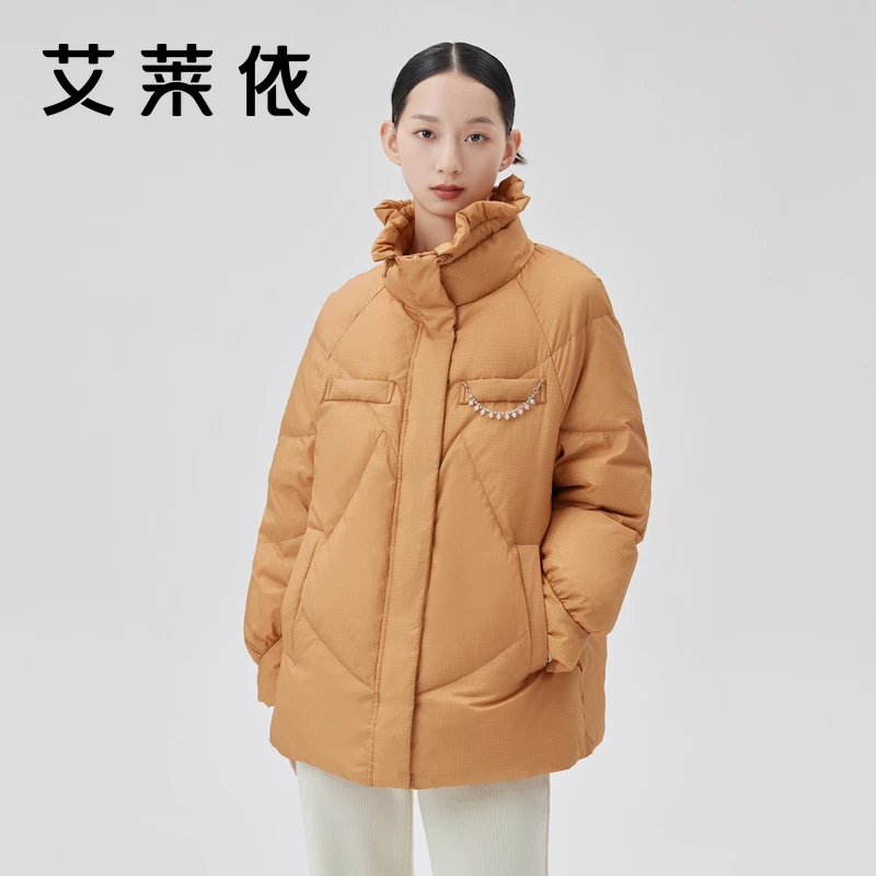 艾莱依冬季新款羽绒服落日弥漫花边领时尚唯美短款保暖外套女1306