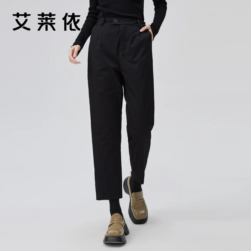 艾莱依冬季时尚保暖羽绒裤女士九分裤休闲百搭裤显瘦直筒长裤9018