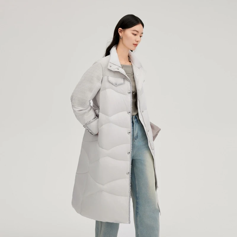 【丫头baby专属】艾莱依优雅系带长款羽绒服户外休闲保暖外套1202