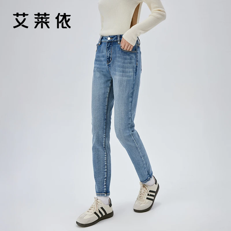 艾莱依修身弹力直筒牛仔裤女士新款秋冬时尚百搭显瘦裤子休闲6026