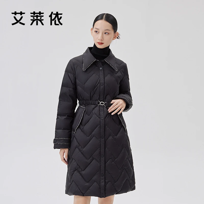 艾莱依小香风新款羽绒服冬季保暖收腰显瘦时尚休闲长款外套女1417