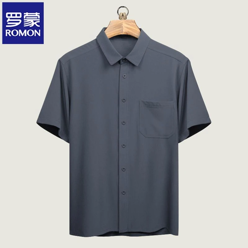 Romon/罗蒙R爸爸装夏冰丝短袖衬衫男中老年装宽松衬衣男休闲衣服