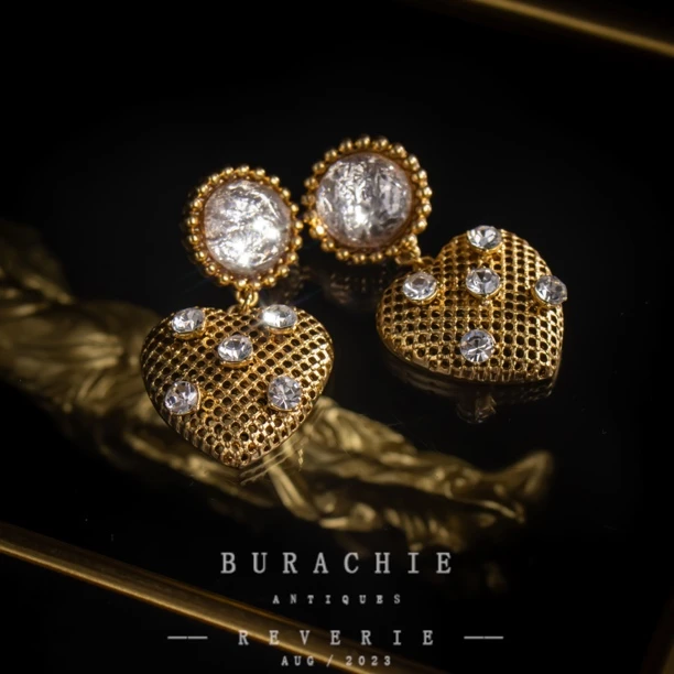 铜合金仿水晶耳饰 【5840】店主私藏 英国设计师 桃心// 装饰耳钉