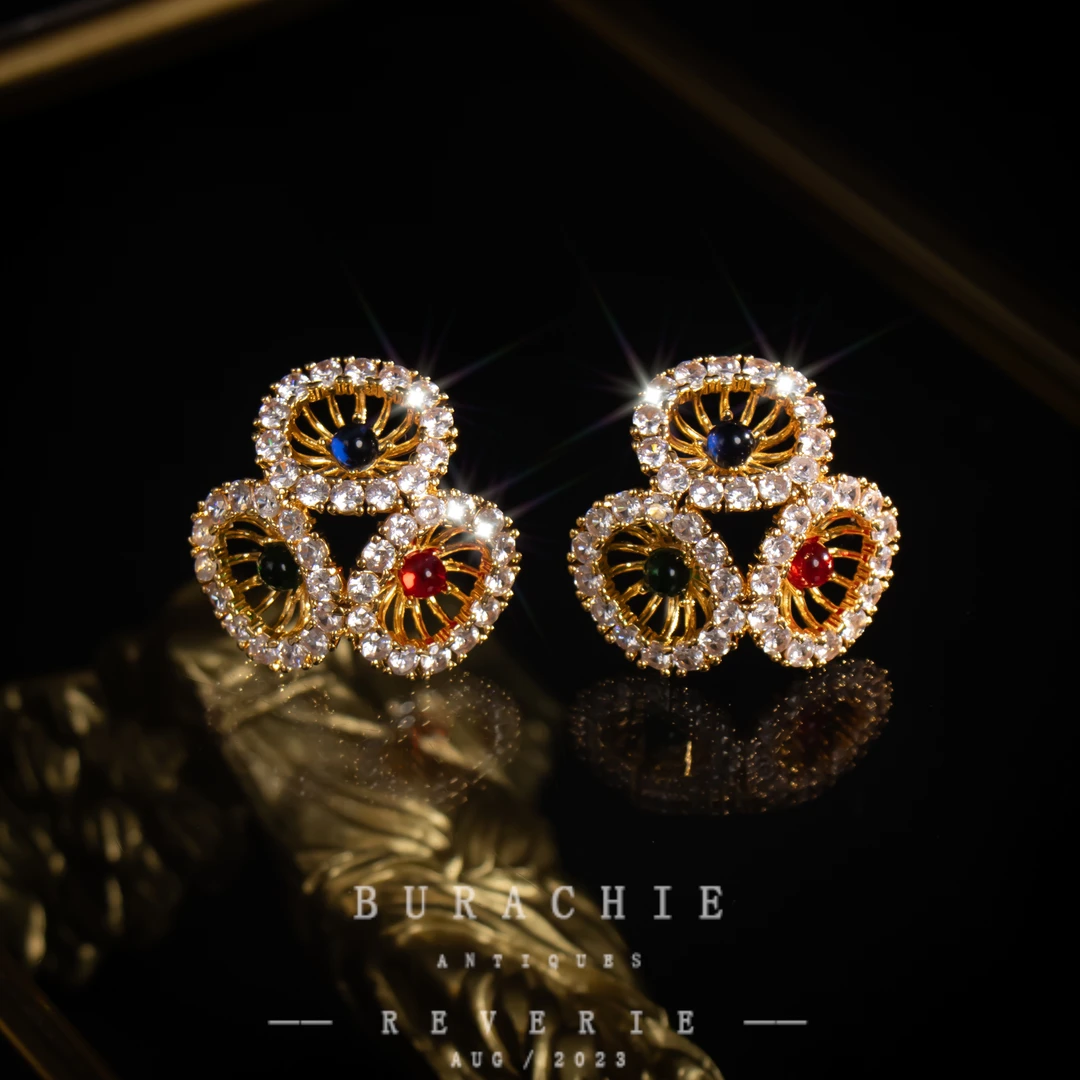 铜合金仿水晶耳饰 【2065】 法绝美  蓝红色斯波拉