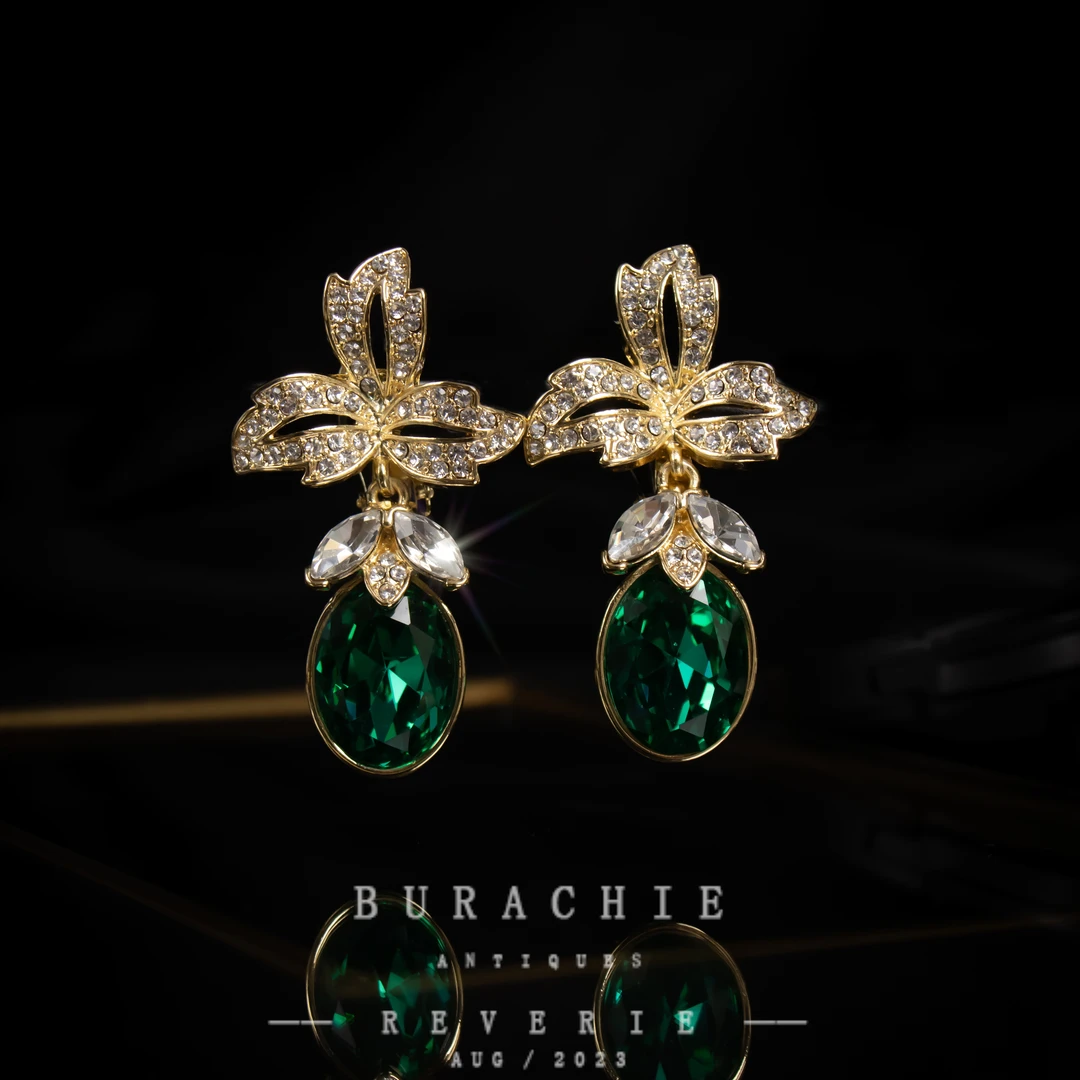 铜合金仿水晶耳饰 耳饰【1343】 店主私藏巴黎之行诺尔玛绿琉璃精致