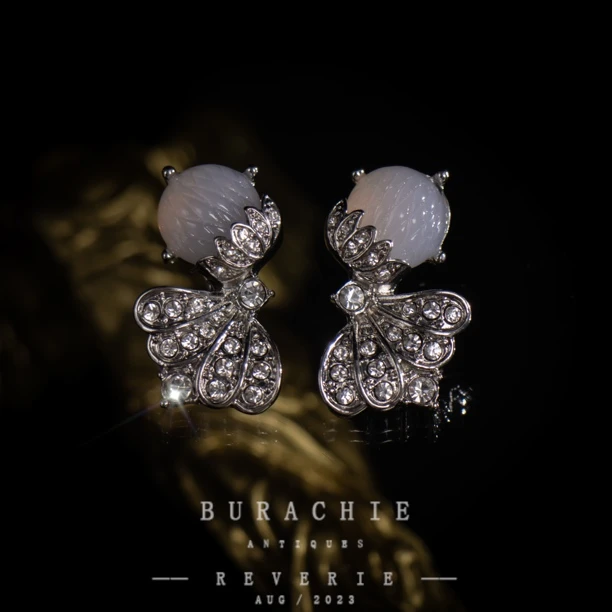 铜合金仿水晶耳饰 【3807】中古 瓜棱珠耳钉