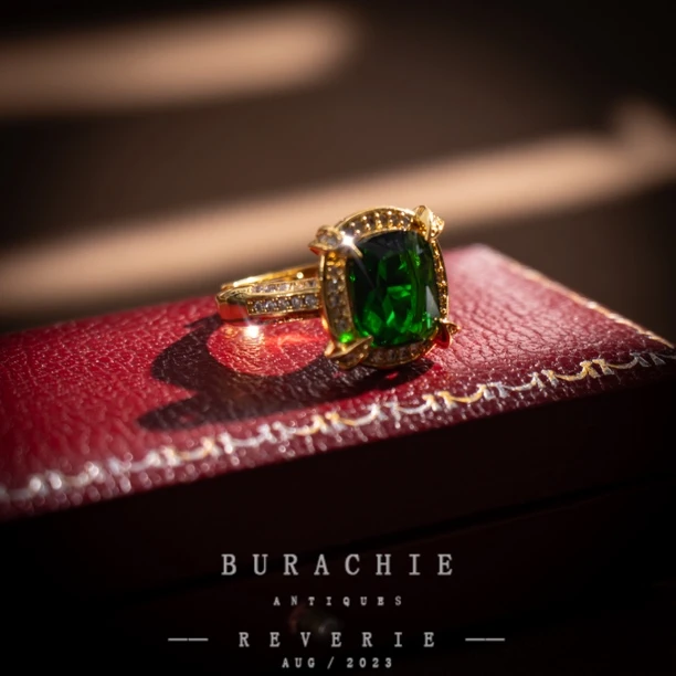 铜合金仿水晶戒指 蕾丝小克拉恩佐绿戒指【8944】