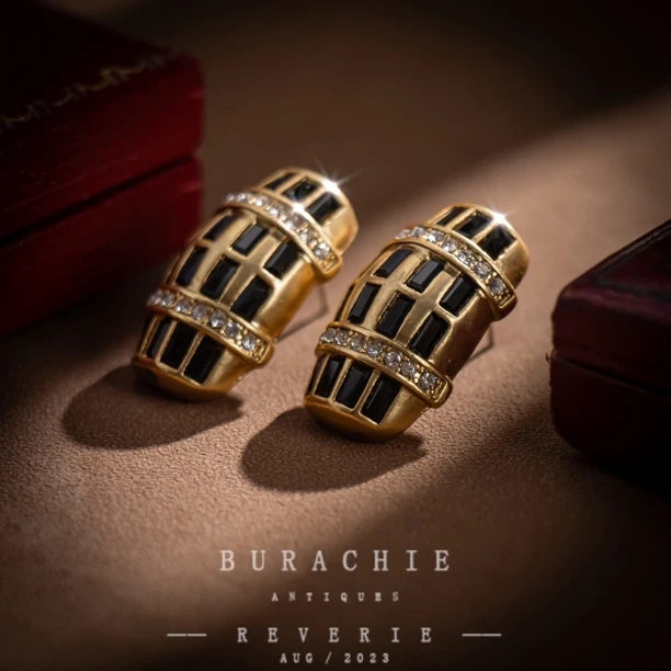 铜合金仿水晶耳饰 《摩登时代》 古卓即视感黑金涂 釉1153// 耳钉