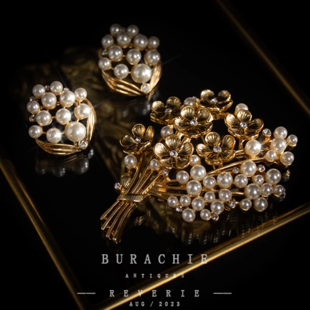 铜合金仿珍珠胸针 【8478】店主珍藏1950s 巴黎珠宝风致敬香奶奶