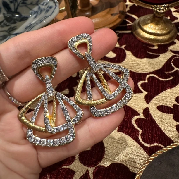 铜合金仿水晶耳饰 【6375】意｜老牌古卓珠的舶来美缎扇