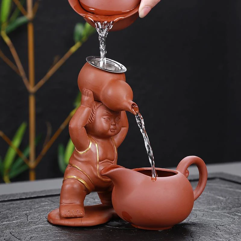 红砂泥葫芦娃摆件可爱功夫茶道配件紫砂茶台泡茶过滤器网