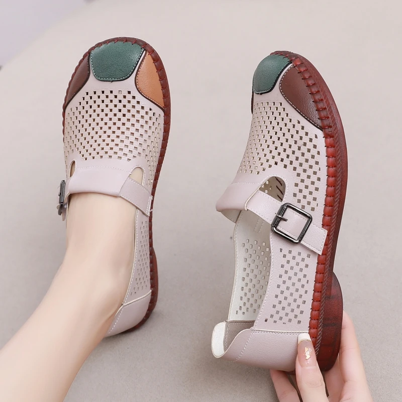 夏季网面妈妈鞋休闲平底鞋女老北京布鞋2025新款软底防滑中老年鞋