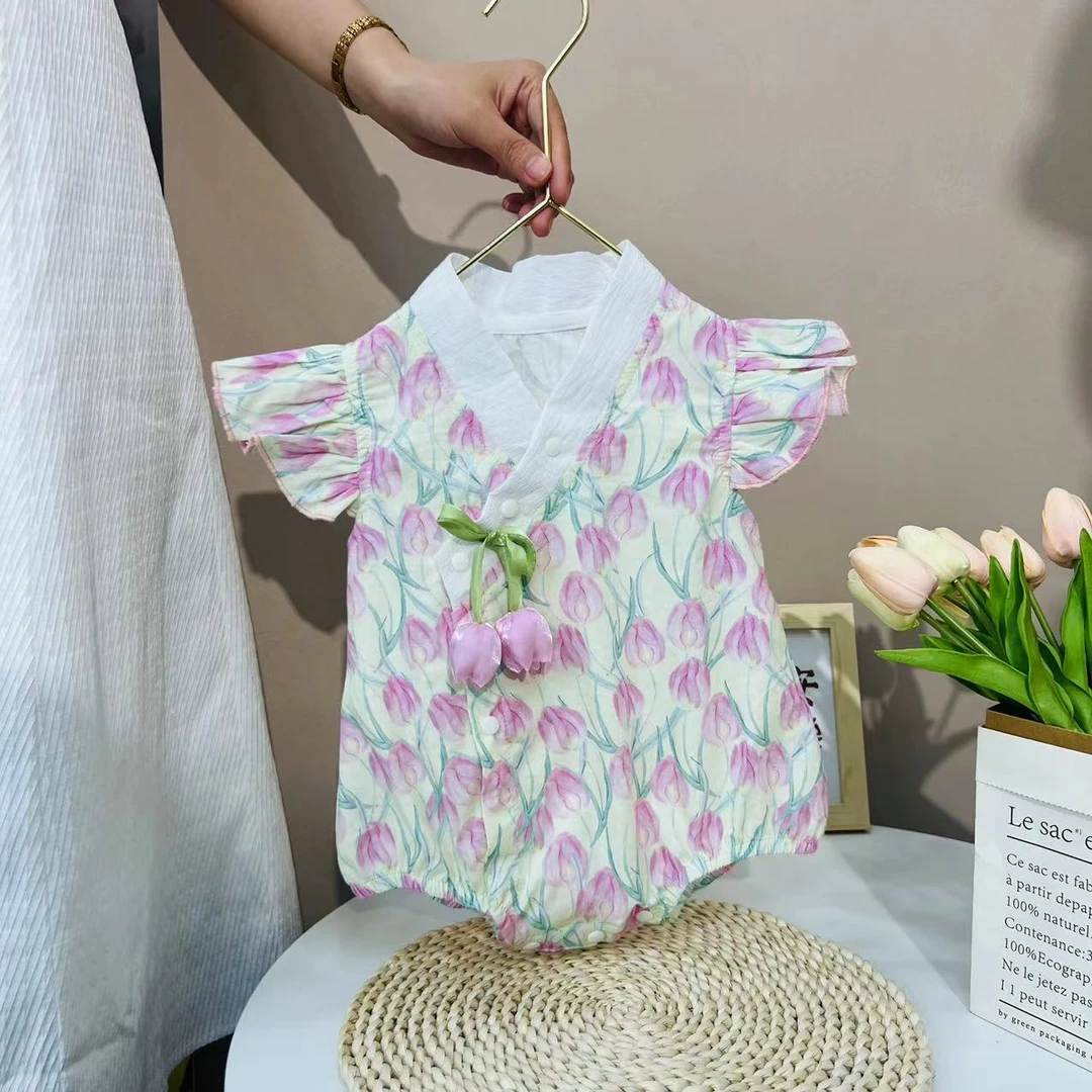 7XLM夏季短袖包屁衣哈衣闭档宝宝薄款幼儿童女孩夏款小碎花女宝