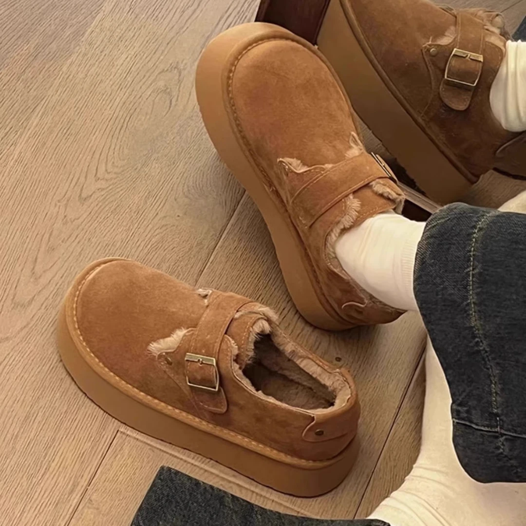 勃肯鞋厚底加绒2025新款中大童加厚女童一脚蹬外穿儿童棉鞋冬季