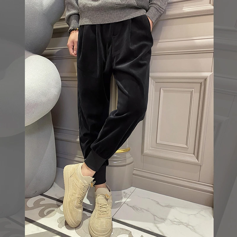 金丝绒加绒加厚卫裤灯芯绒冬季新款宽松潮流束脚休闲裤男裤长保暖