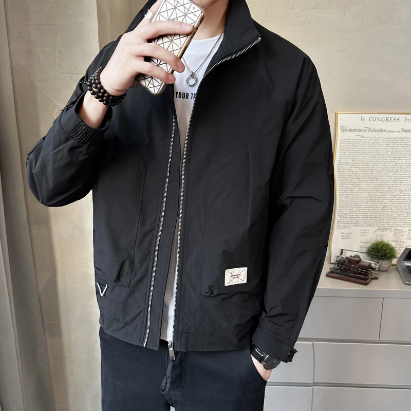 外套男春秋季2024新款潮牌立领上衣服男装休闲帅气工装男士夹克