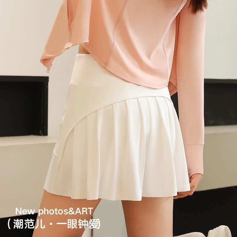 跑步短裙高腰弹力显瘦大码字半身裙假两件夏季冰感薄款外穿百褶裙