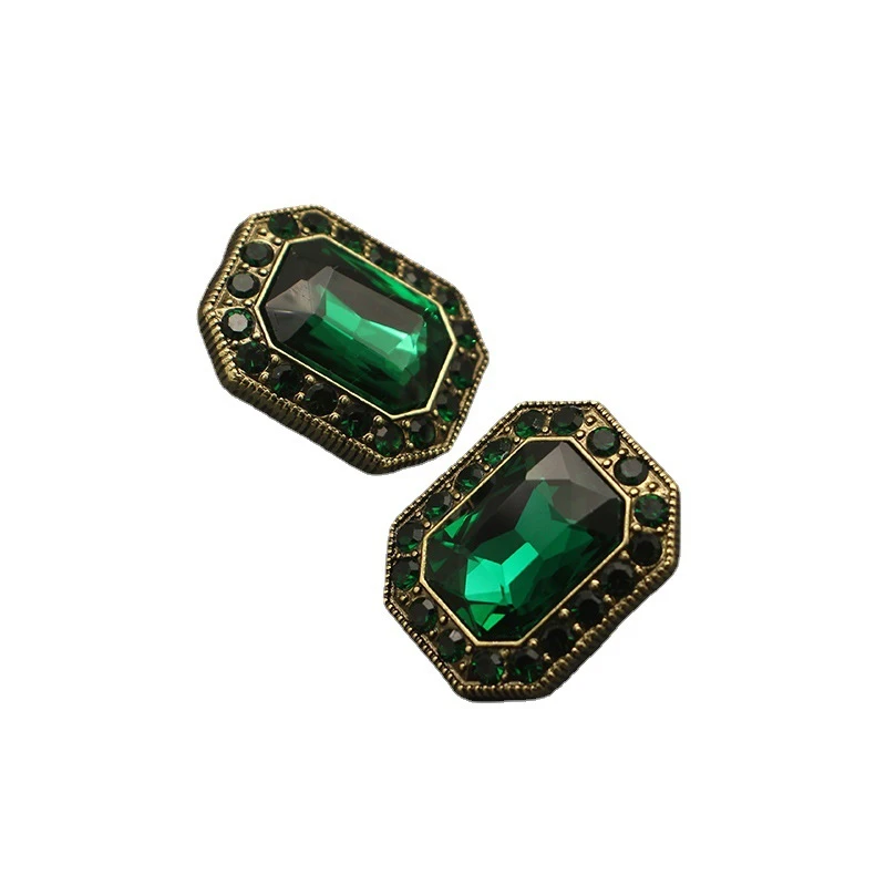 铜合金 外贸饰品捷克大颗水钻镶嵌做旧中古款饰品 复古气质百搭