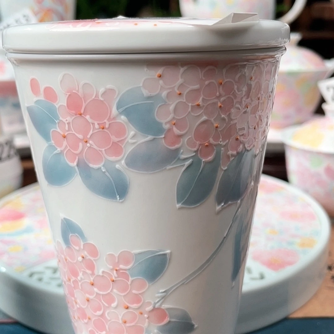 【闪购商品】杯2280,绣球花陶瓷可乐杯杯-……
