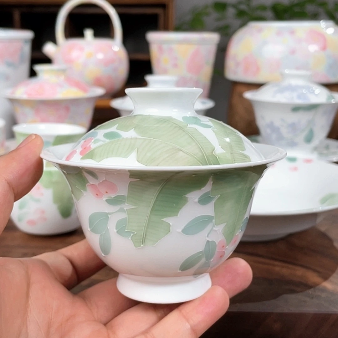 【闪购商品】杯芭蕉樱桃陶瓷二才盖碗-……