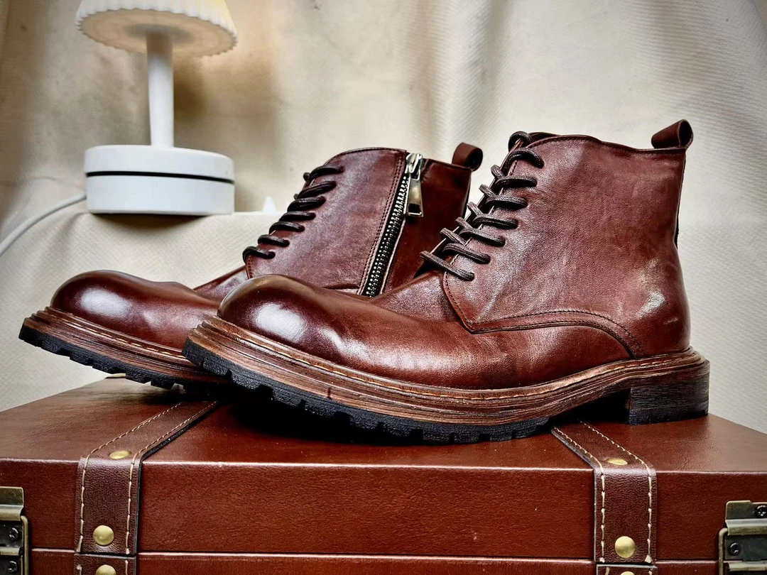 小白马丁靴男春秋透气高帮皮鞋马皮男款拉链工装靴厚底保暖防滑