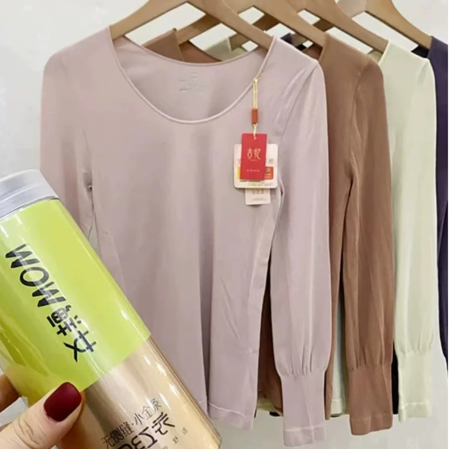 Yuanzhan/媛站秋冬薄款无侧缝圆领长袖仙女口红肌肤衣打底衫