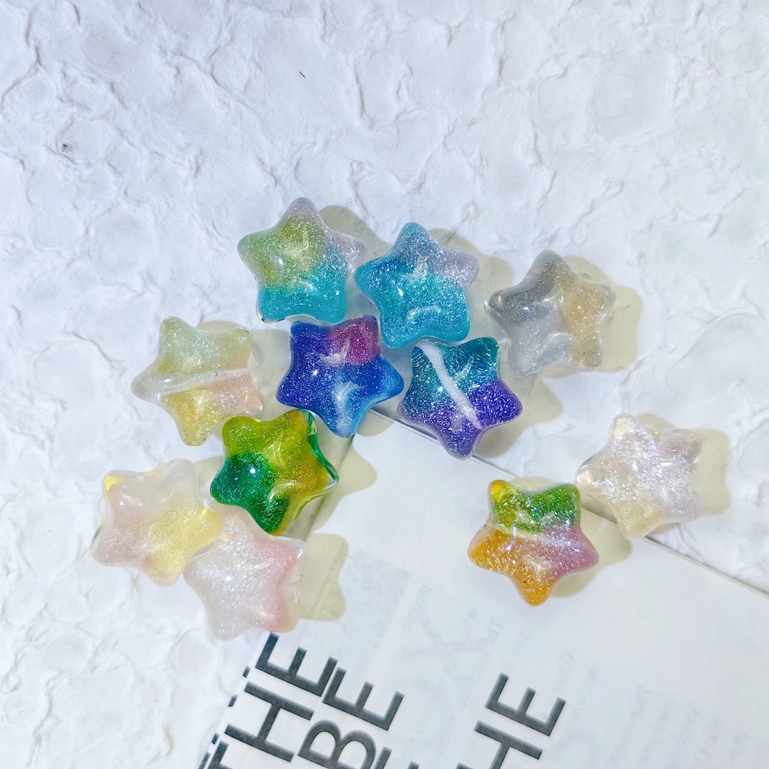 韩国胶定制 三拼细闪猫眼五角星 通孔