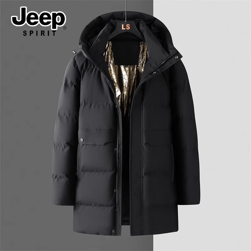 吉普棉服男士爸爸装加厚保暖棉袄2024新款休闲冬季中长款棉衣男