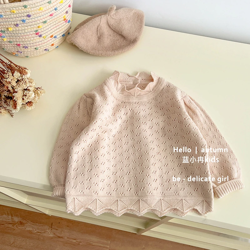 K23Q26韩版婴幼童镂空针织毛衣宝宝洋气秋季时尚纯色外穿上衣