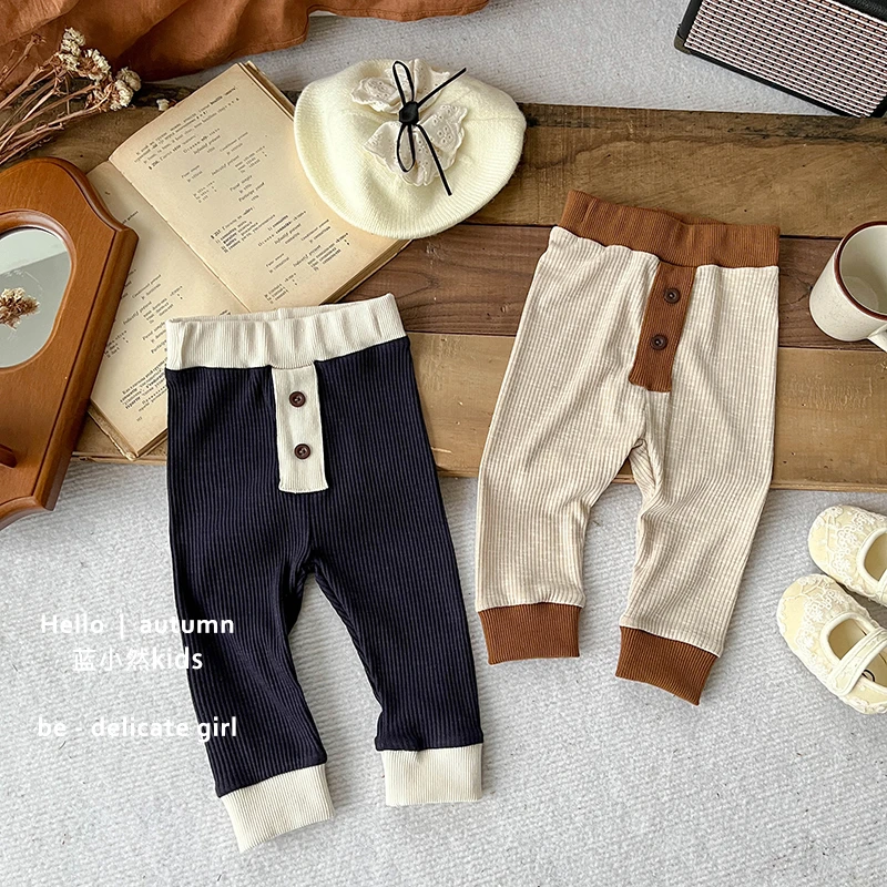 K24Q12儿童女宝宝春秋精致洋气韩版百搭带装饰扣裤