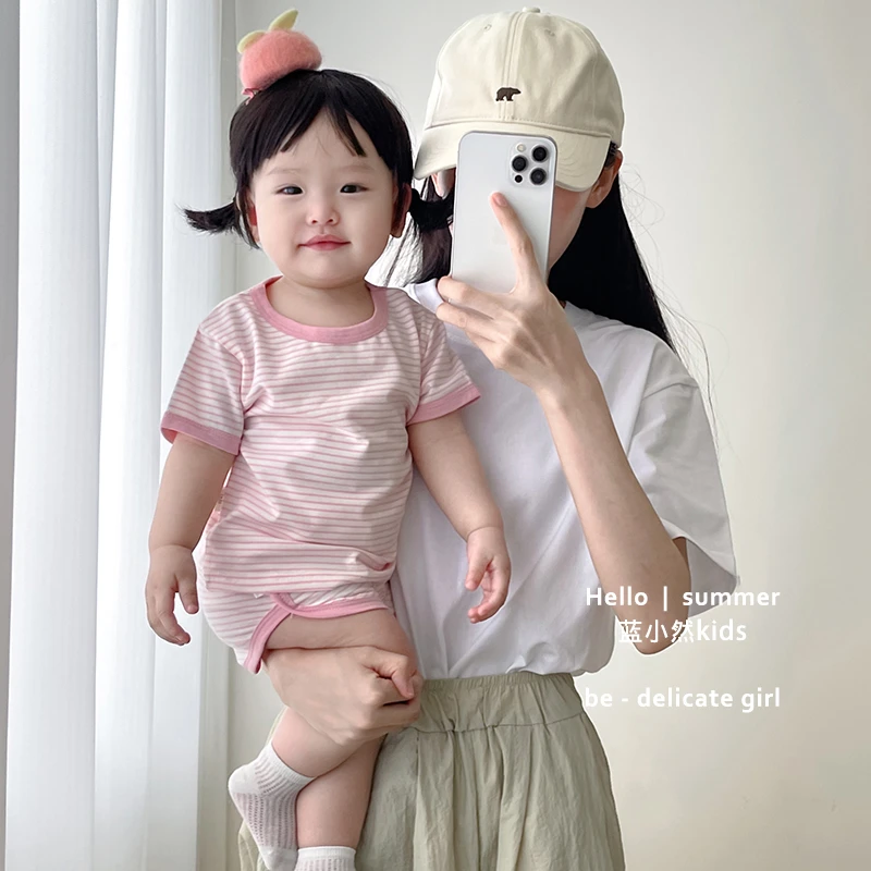 T24X61儿童夏季韩版短袖透气薄款洋气百搭条纹套装