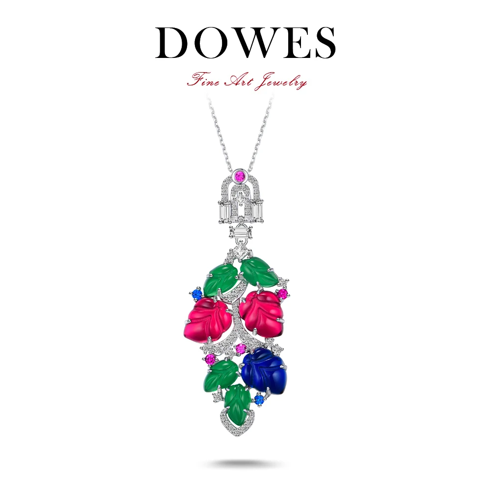 DOWES 坠链均925银合成锆石 时尚水果雕刻项链吊坠