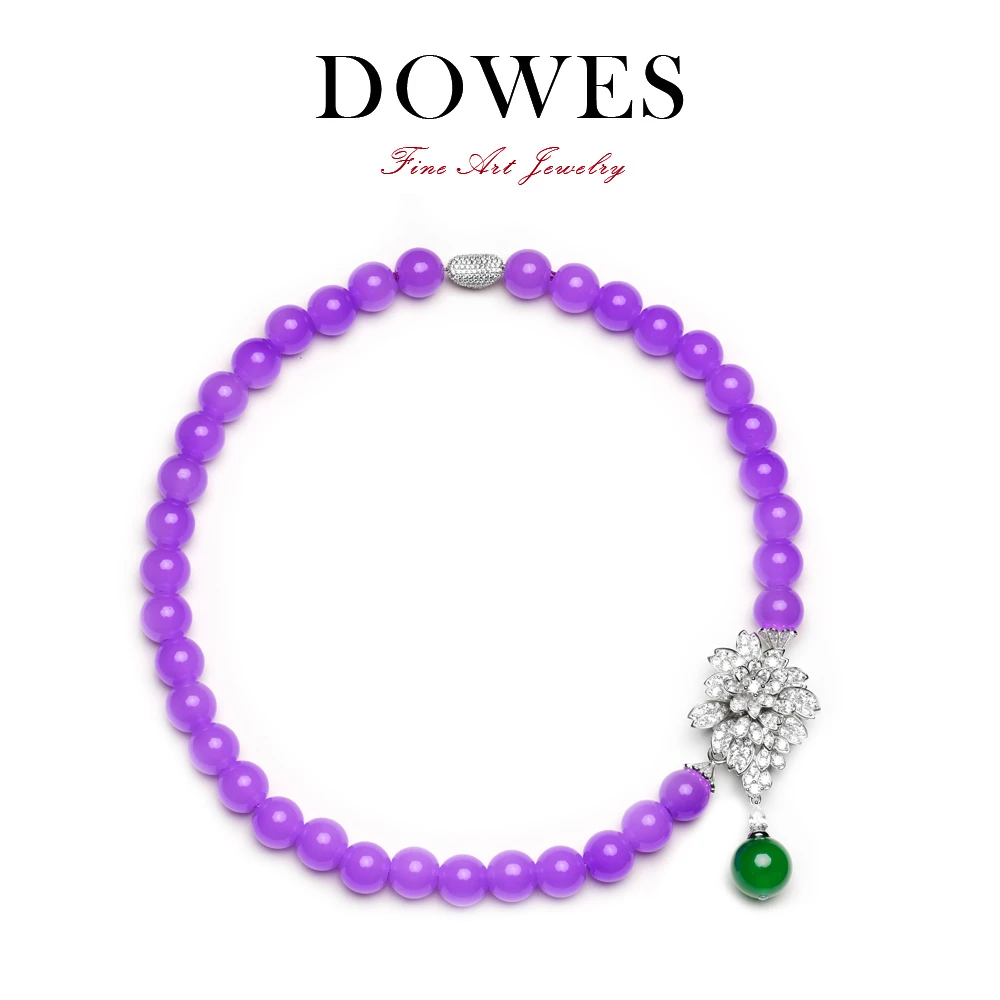 DOWES 坠链均925银合成锆石 重工大花时尚镶嵌紫色项链