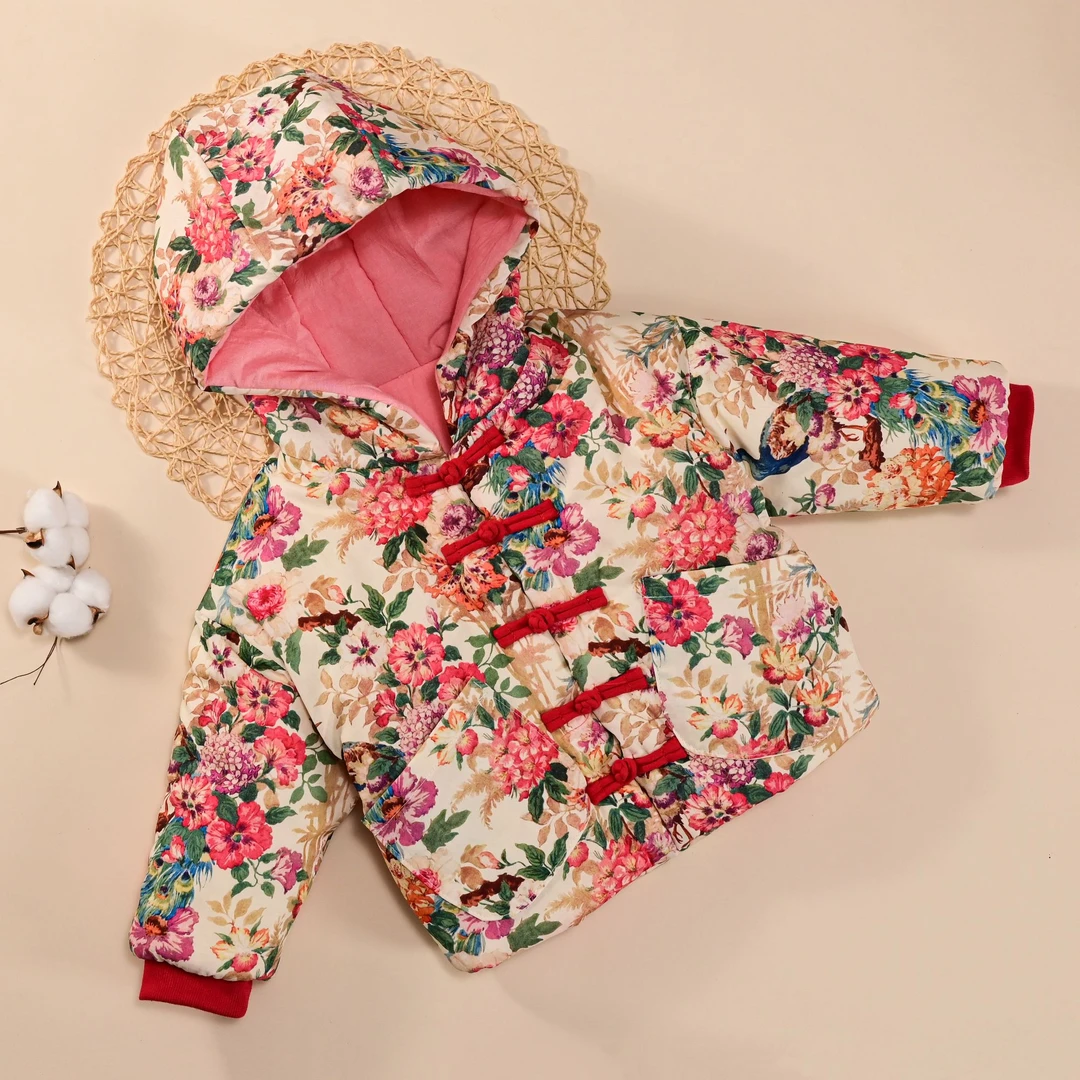 冬季儿童新款民族风碎花盘扣【连帽单件】加厚棉袄