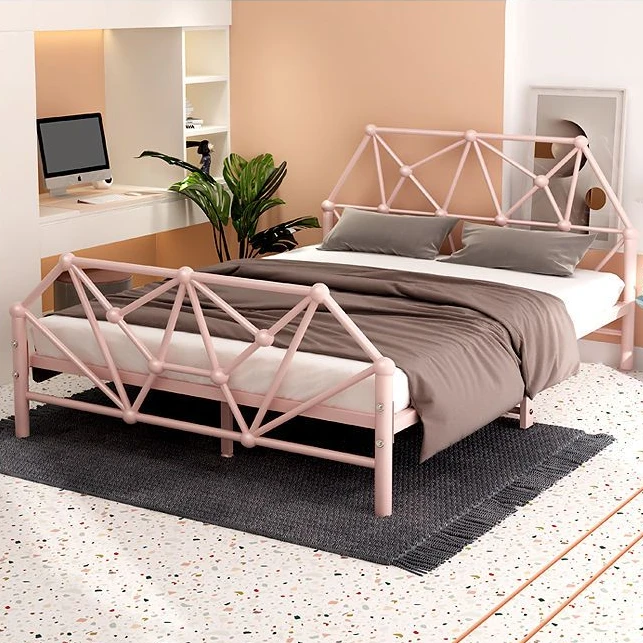 铁艺床网红床公主床单人双人北欧现代简约铁架床11隔断柜客厅
