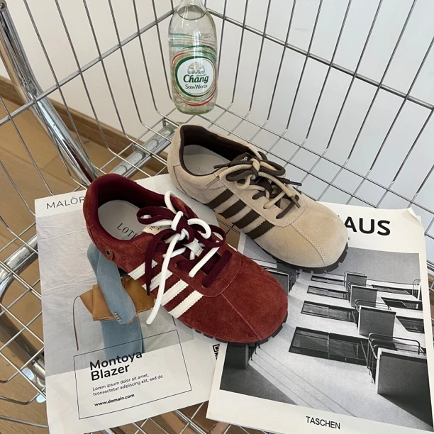 复古双鞋带透气软底百搭德训鞋2024新款鞋子休闲鞋运动女鞋