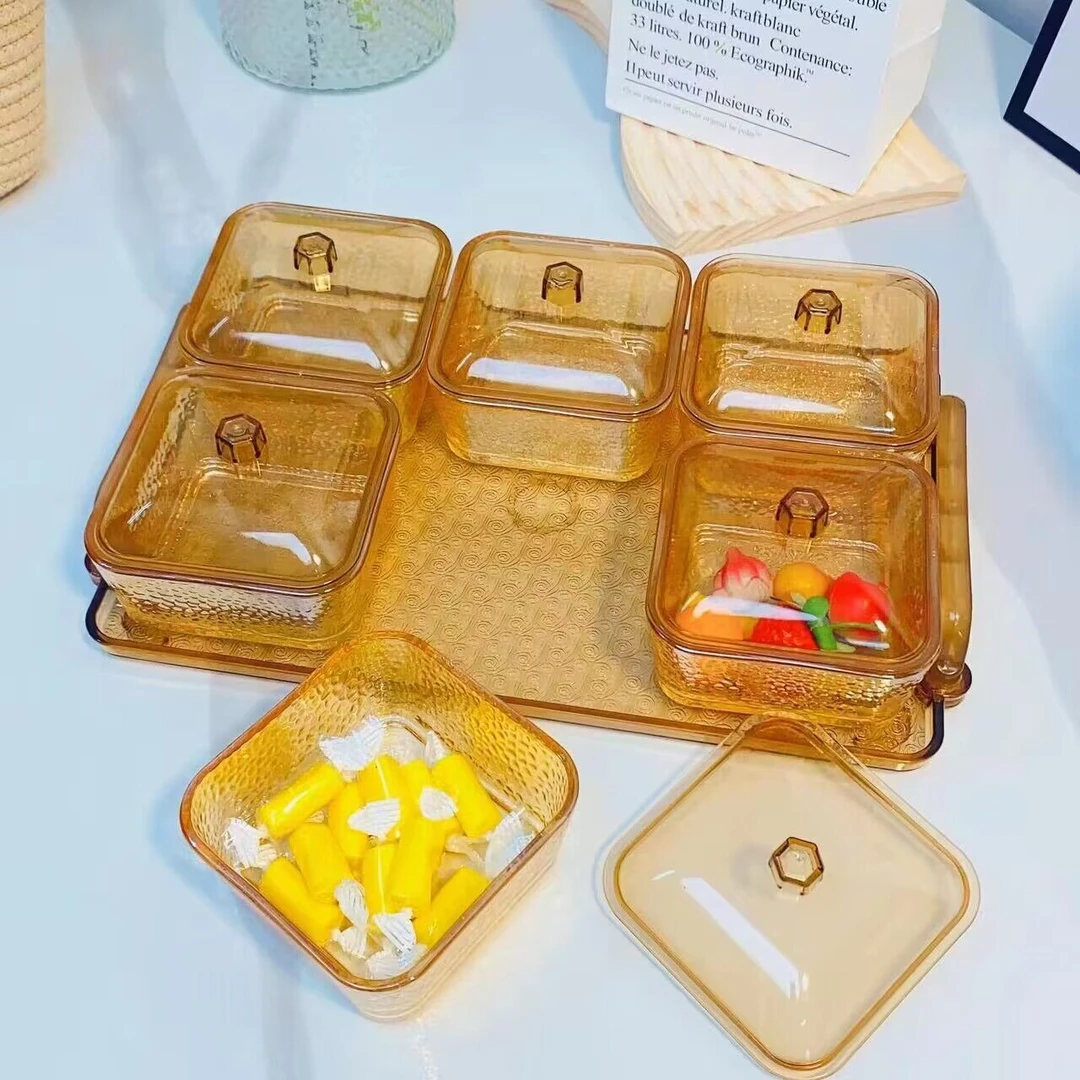 轻奢六格零食分格盘家用高颜值玻璃水果盘点心小吃盘