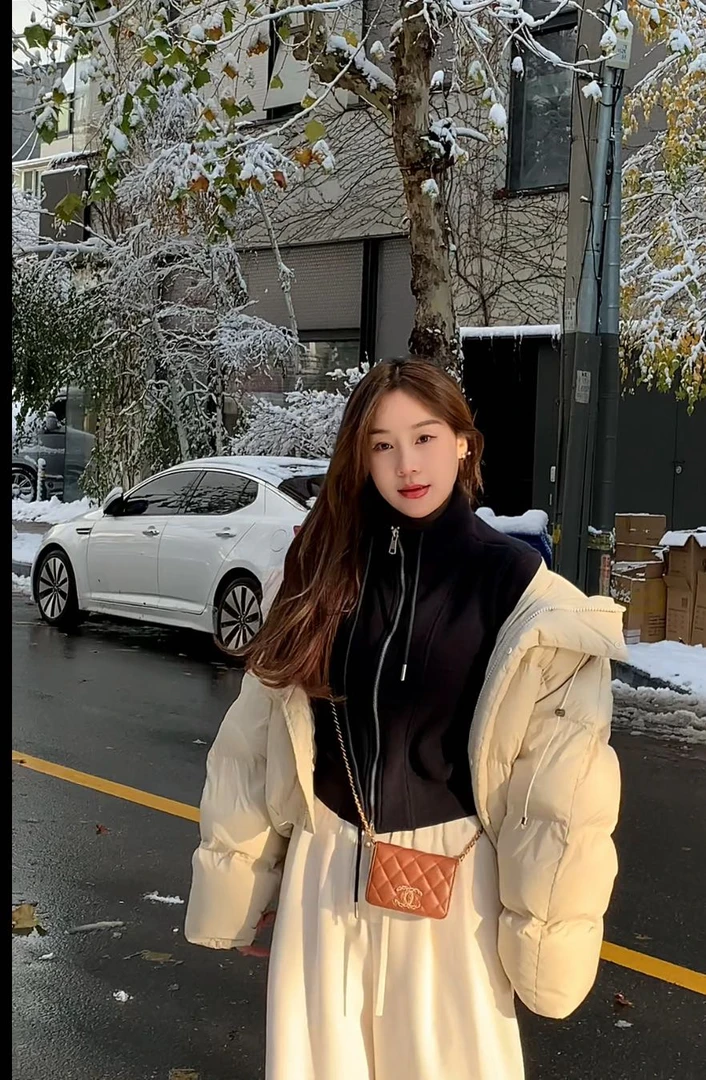 Mei Jin连帽短款羽绒服外套加厚保暖小个子宽松90白鸭绒面包服