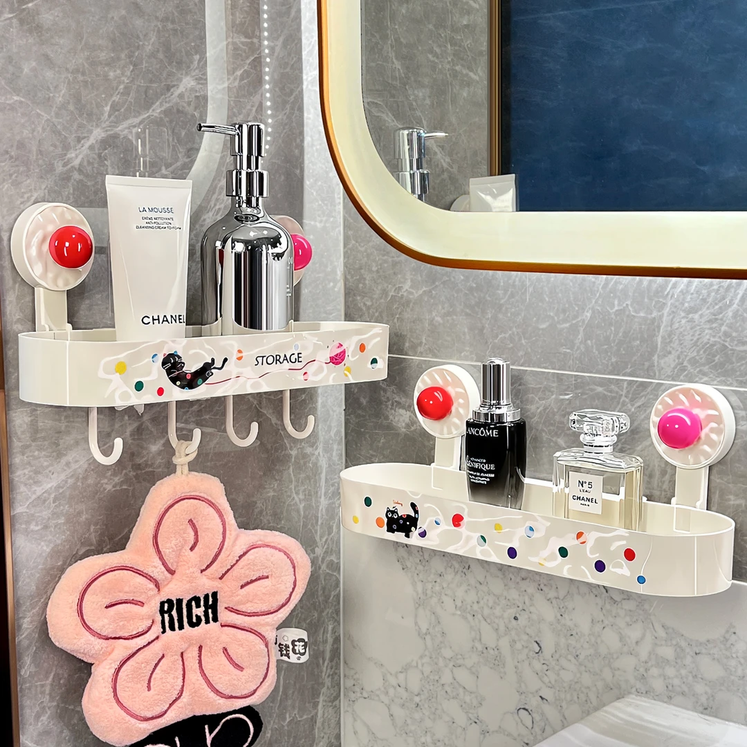 左左居里吸盘卫生间置物架免打孔浴室架子洗漱台墙上壁挂收纳架