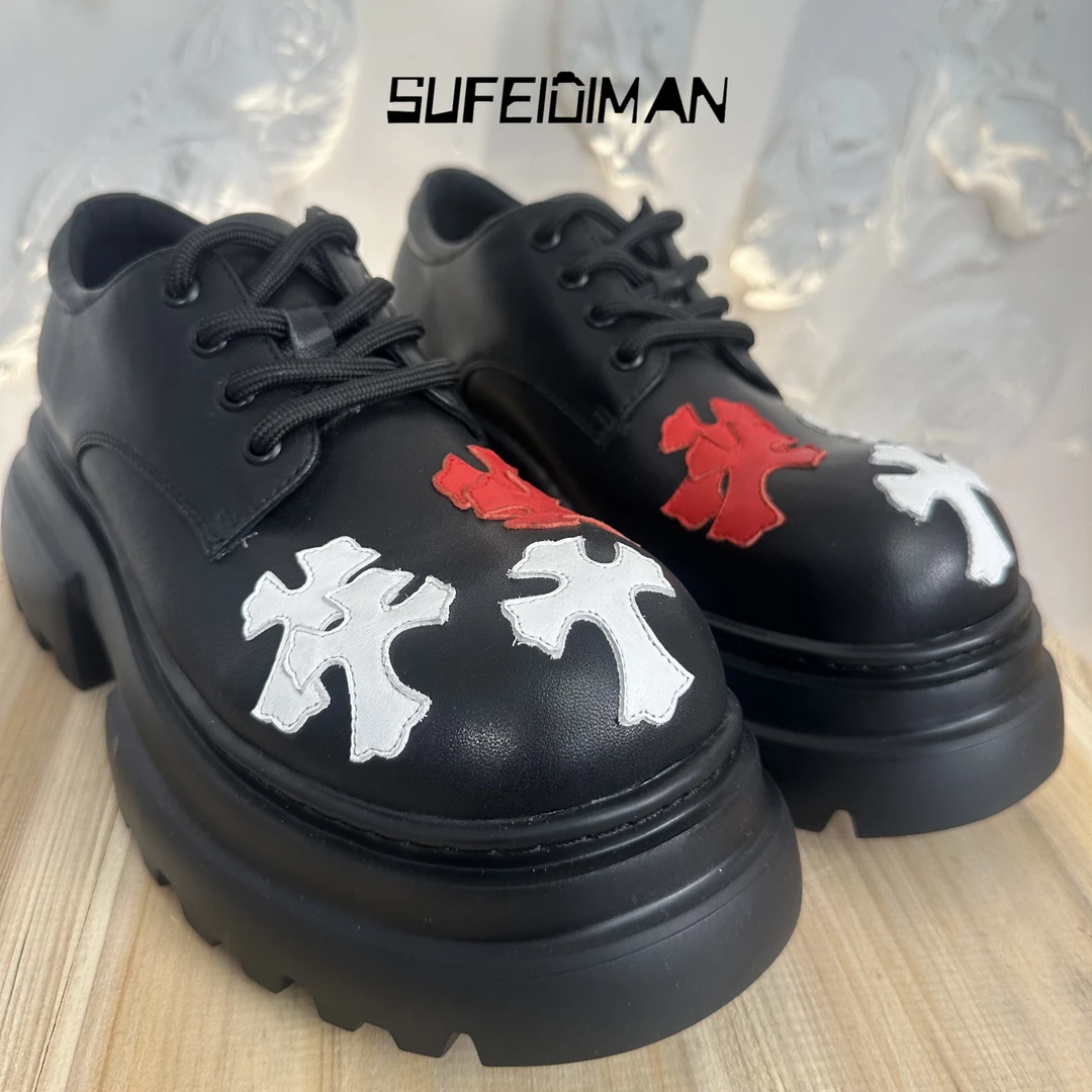 素菲迪缦鞋子休闲设计师男鞋系带圆头厚底小众时尚设计师真皮男款