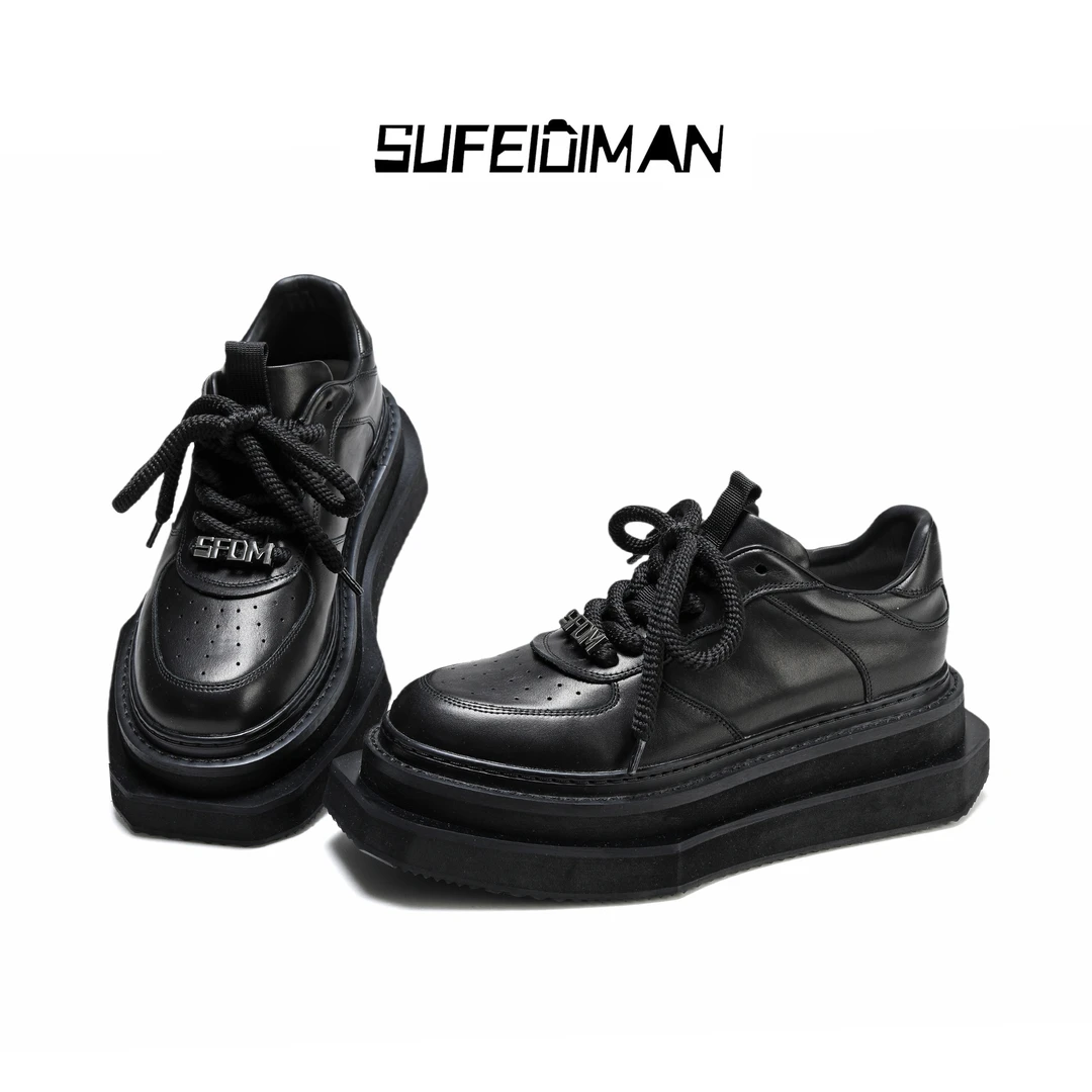 素菲迪缦休闲厚底德比手工高端透气圆头男款鞋子系带厚底大头皮鞋