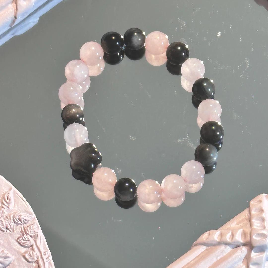 SG828/829-［银曜石胖星月］粉水晶荔枝冻玉髓手串