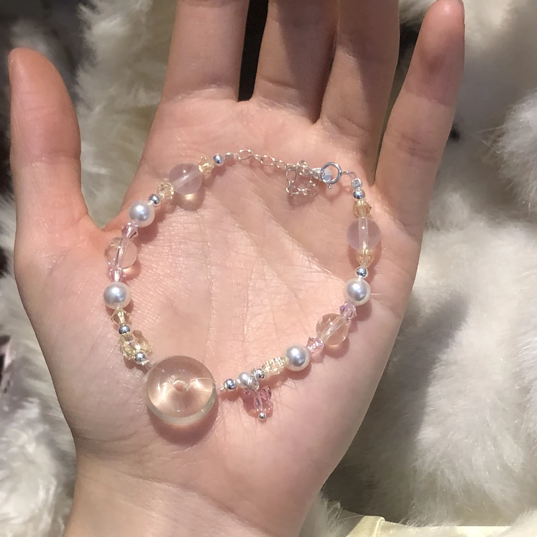 SG1196-［柠檬平安扣小蝴蝶］黄水晶s925施华洛手链