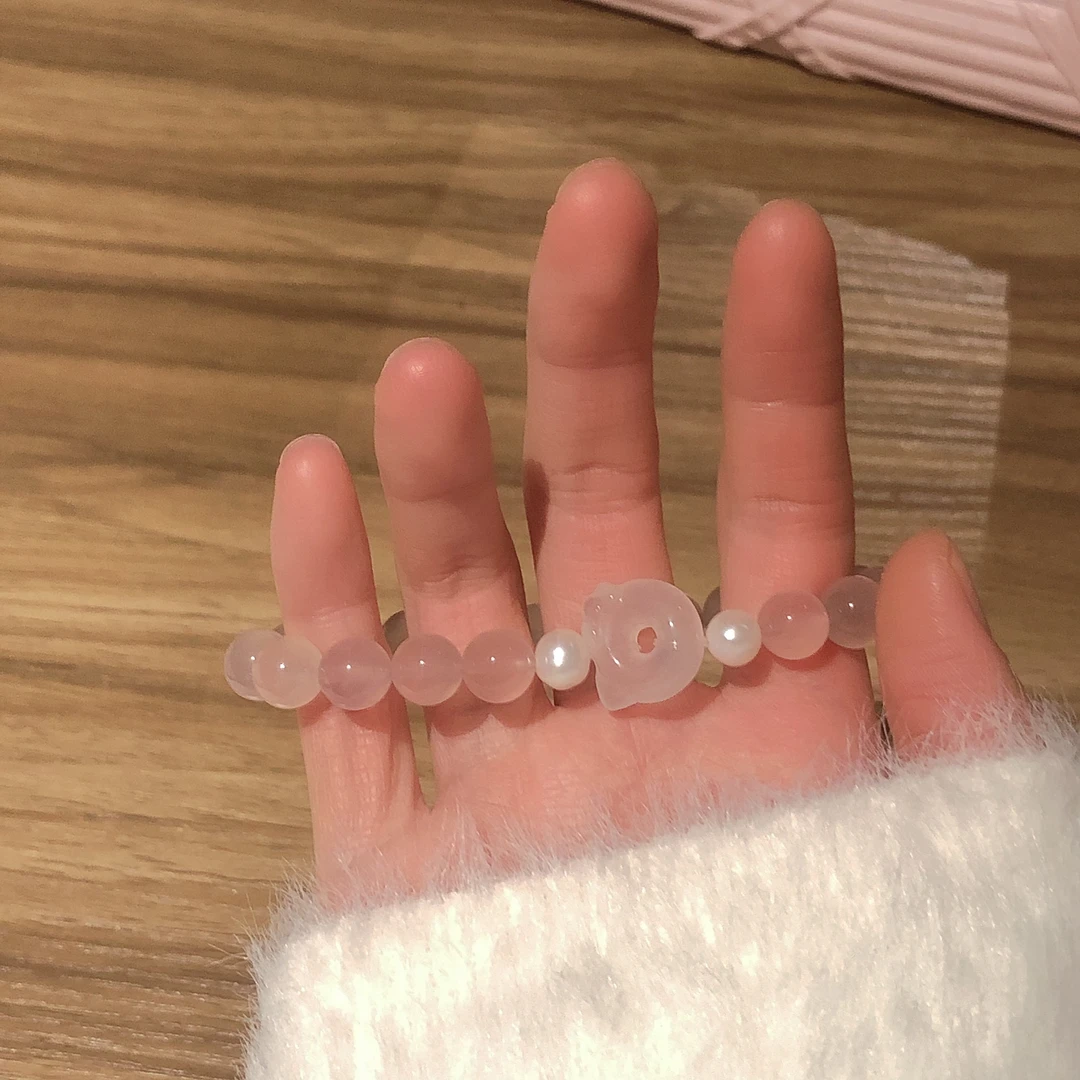 SG1504-［kitty平安扣］粉玉髓玛瑙珍珠手串多样性发古风新中式可爱
