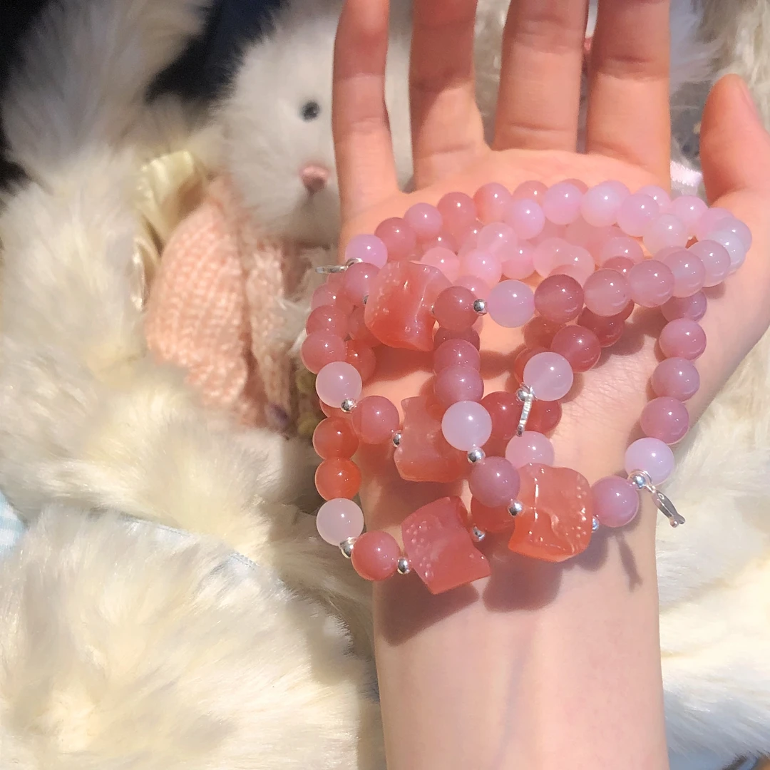 SG1359-［莓莓桃芝猫］盐源玛瑙猫饼小鱼吊坠s925手串多样性发