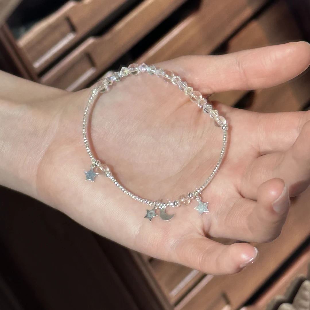 SG572-施华洛白水晶星星月亮闪片弯管手环